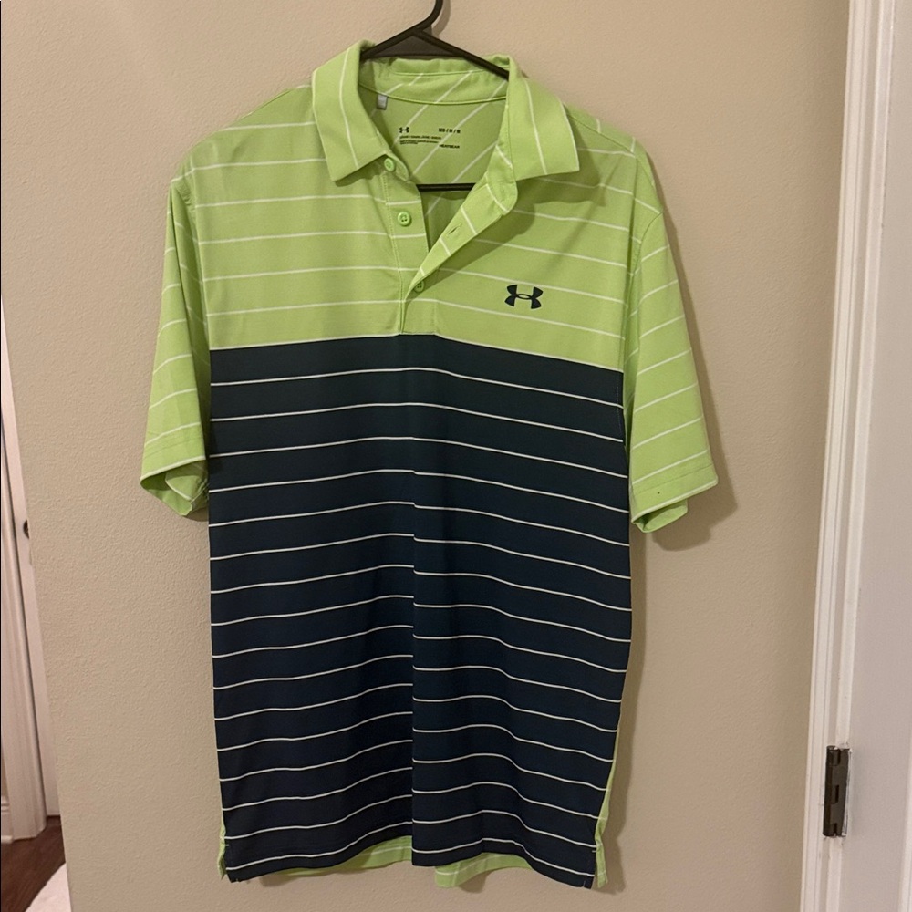 Under Armour Men's Lime and Navy Striped Polo Shirt